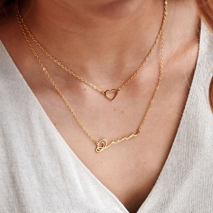 Double chain heart customize necklace